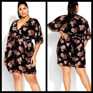 City Chic Black Ashley Black Floral Dress Size 12 NWT